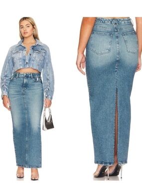 Good American Denim Tube Maxi Skirt With Back Zip Slit Size 18 / 34